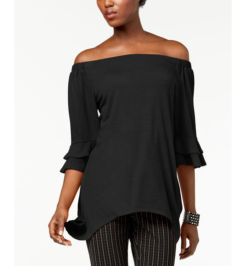 NY Collection Off The Shoulder Hankderchief Hem Top
